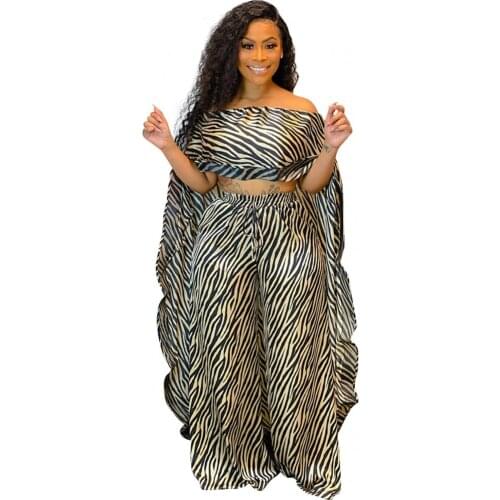 2 Piece Suit Africa Dashiki Womens New Fashion Leopard Print Cape Casual Wide-Leg Pantsuit Spring Fall Women Two Piece Suit