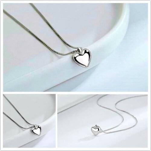 Jewellery Necklace Smooth Heart Pendant gifts Chain Silver Color Plated Women Mode