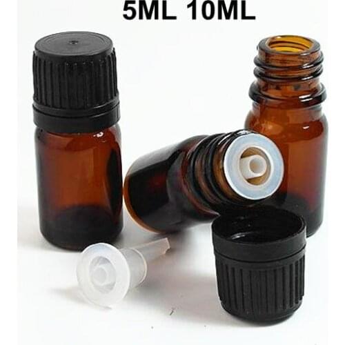 5ml 10ml Amber Glass Bottles Dropper for Essential oil Aromatherapy Cosmetic Containers 5CC Amber Glass Bottle with Plastic Cap