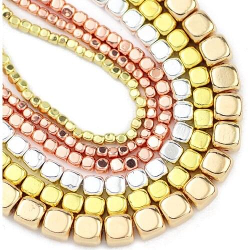 2/3/4/6MM Gold Silvers Square Cube Hematite Beads Natural Stone Spacer Loose Beads For Jewelry Making Diy Bracelet Accessories