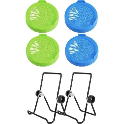 2 Foldable Non-slip Stainless Steel Sprouting Stands with 4 Plastic Screen Strainer Lids Eco-friendly Bean Sprouts Growing Tools