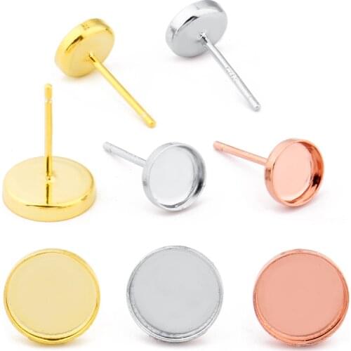 4pcs 925 Sterling Silve Stud Earrings Cabochon Blank Base Fit 6mm 8mm 12mm DIY Jewelry Making Accessories Wholesale Componet
