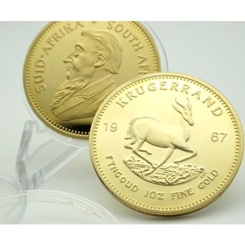 5pcs/lot 1967 South Africa Krugerrand metal gold plated coin one ounce Round Souvenir Coins Collection Playing