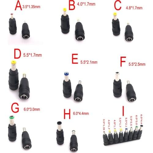8pcs DC 5.5X 2.1 MM female jack plug adapter Connectors to 6.3 6.0 5.5 4.8 4.0 3.5mm 2.5 2.1 1.7 1.35mm Male Tips power adaptor