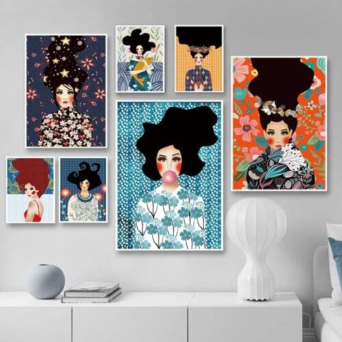 Abstract Girl Hair Flower Vintage Nordic Posters And Prints Fashion Wall Art Canvas Painting Wall Pictures For Living Room Decor