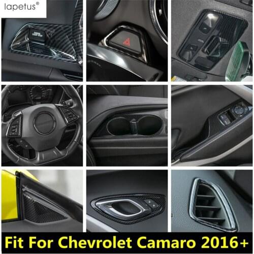 Carbon Fiber Look Accessories Air AC Panel / Window Lift Button / Handle Bowl Cover Trim Decor For Chevrolet Camaro 2016 - 2020