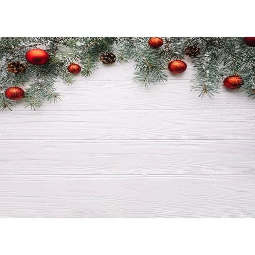 White Wooden Plank Photo Backdrops Christmas Baubles Photographic Backgrounds for Photo Studio for Children Family Party Banner