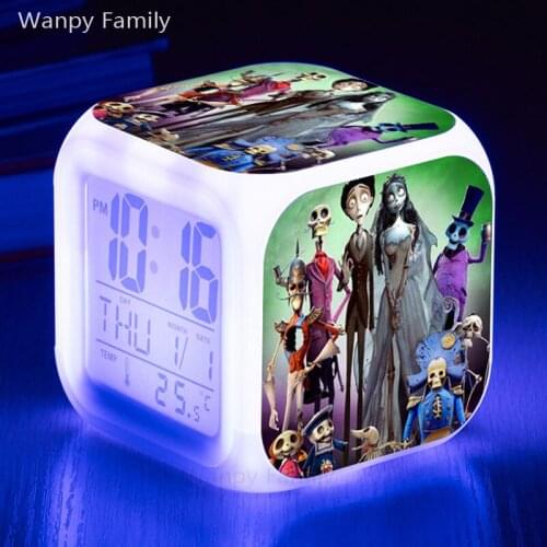 Corpse Bride Alarm Clock 7 Color Changing Glowing LED Digital Alarm Clock For Kids Gift Multifunction Flash Touch Watches Clock