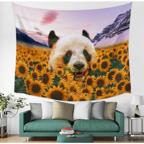 Sunflower Panda Mountain Peak Sky Wall Tapestry Cover Beach Towel Picnic Yoga Mat Home Decoration