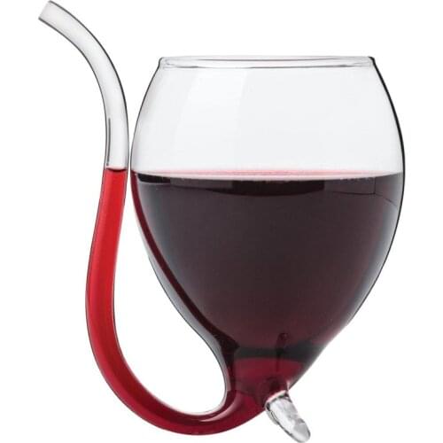Halloween Crafts Red Wine Glass Cup Whiskey Glass Heat Resistant Glass Sucking Juicy Milk Tea Wine Cup With Drinking Tube Straw