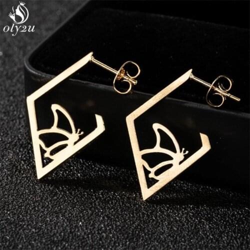 Korean Original Butterfly Stud Earrings for Women 2021 Vintage Gold Stainless Steel Animal Earing Summer Jewelry Small Oorbellen