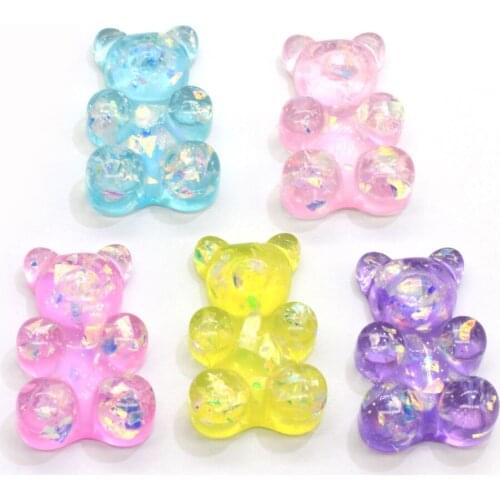 Colorful Cute Large Glitter Sweet Gummy Bear Flatback Resin Cabochons Charms For Headwear Drop Earring Accessories