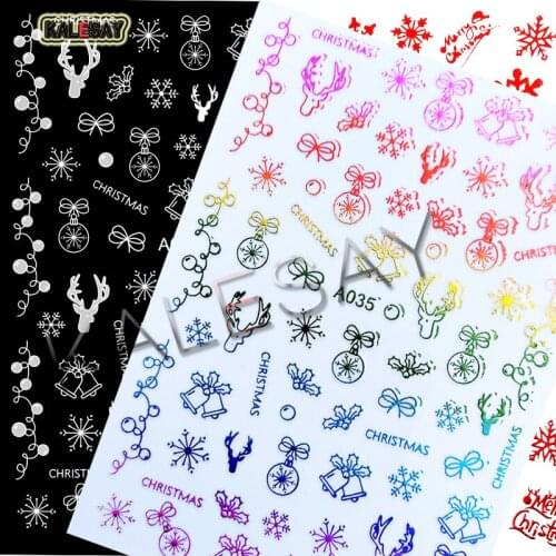 Colorful Elk Merry Christmas Nail Sticker Decoration Snow Nail Art Decal Red Gold Silver Nail Art Sticker Design for Manicure