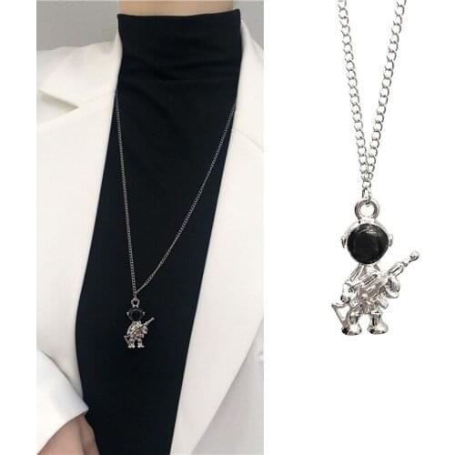 Cute Funny Metal Astronaut Gun Pendent Necklace for Women Men Girl Korean Fashion Long Coat Sweater Chain 2021 Trend New Arrival
