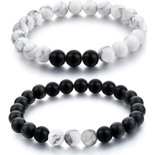 Set Bracelets For Women&Men Black And White Yin-yang Couples Hand Chain Turquoises Matte Round Beaded Wristband Bangle Male Gift