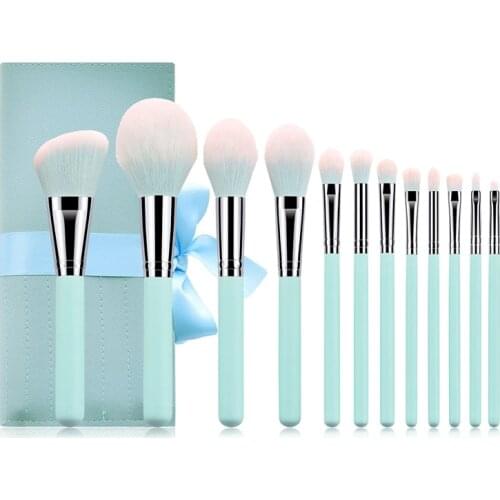 Professional makeup brushes set 12 set light blue wooden handle soft brush foundation contour eyeashadow blush make up brushes