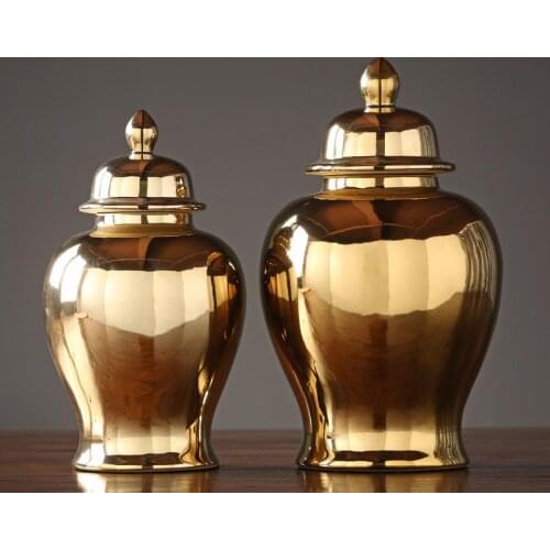 New Classical Gold porcelain temple Jar Vase Home Furnishings Decorations Model Rooms ceramic jar
