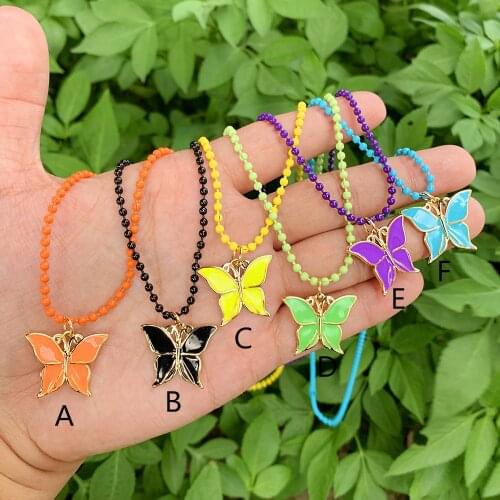 Charm Butterfly Shape Enamel Gold Plated Pndant Couples Jewellery Beads Chain Necklace Commemorative Gifts Jewelry wholesale