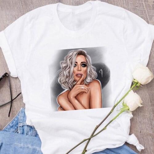 Sexy beauty Print Casual T-shirt Harajuku Streetwear Tshirt Women white Short Sleeve O-Neck Fashion Tops female T shirt clothing