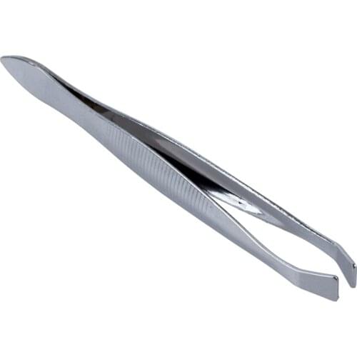 Silver Tone Slanted Flat Tip Metal Hair Eyebrow Tweezer Cosmetic Tool for Lady