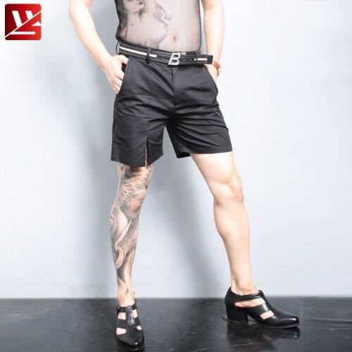 Men Loose Type Casual Shorts Half Leg Front Slits Beach Straight Pant Breeches Zip Open Front Thin Male Outdoors Sports Shorts