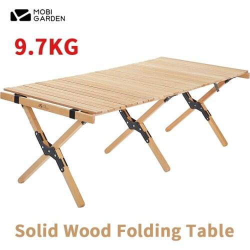 MOBI GARDEN Camping Table Folding Egg Roll Wooden Table 30kg Bearing Weight Stable Structure Portable Travel Hiking Park BBQ