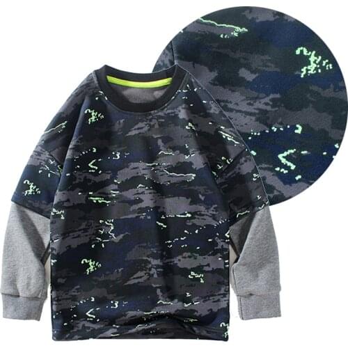 Teen Boy Fashion Green Camouflage Sweatshirts Patchwork Tops Spring Autumn Fashion Streetwear 4-14 Years Kid Long Sleeve T-Shirt
