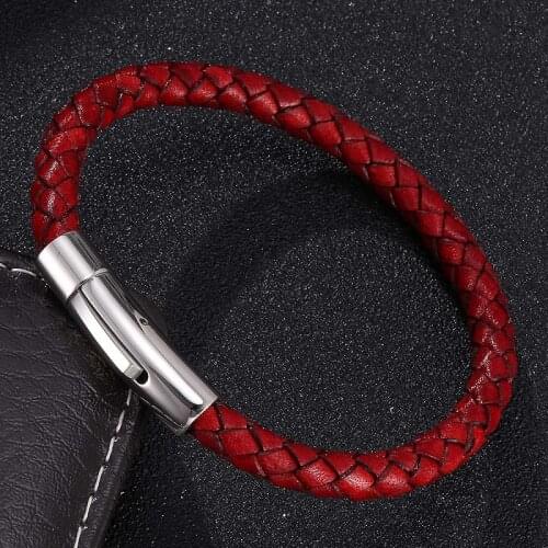 6mm Vintage Red Braided Leather Bracelet Men Women Handmade Rope Wrap Bracelets & Bangles Fashion Gifts Drop Shipping