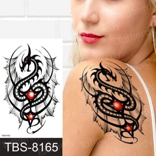 Temporary tattoo dragon wolf animals sex tattoo for woman mens shoulder tattoos black henna sticker back arm sleeve body decal