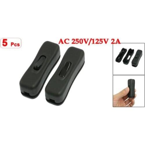 Top quality 5 Pcs AC 250V/125V 2A Black Plastic ON/OFF Button In Line Cord Switches