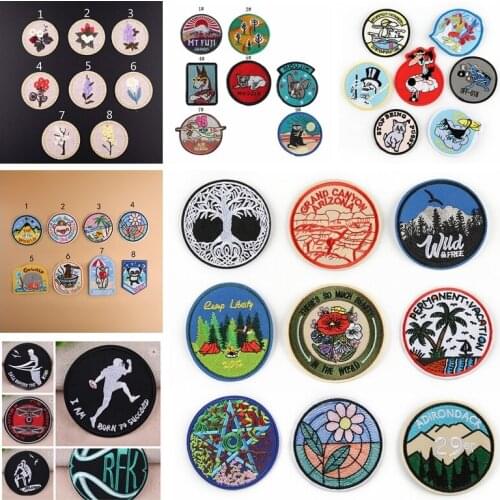 Multi-style round animal and plant cartoon funny embroidery patch badge iron fashion embroidered logo on clothes