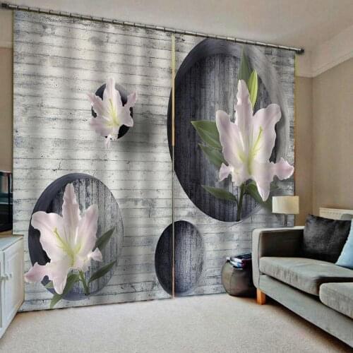 Modern style Pink flower lily Curtains for living room Curtain Gray background Decor
