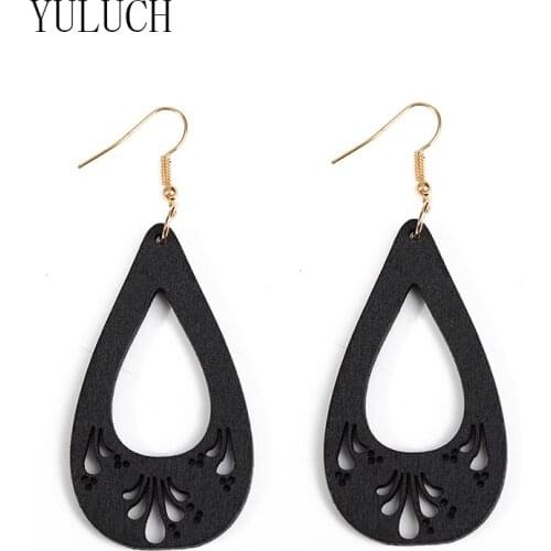 YULUCH Water drop art earrings for women wood pendant earrings elegant girls jewelry party casual accessories earring wooden