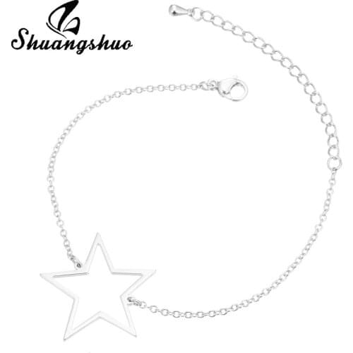Shuangshuo Star Bracelet For Women Stainless Steel Bracelets Charm Hollow Out Star bracelets femme 2018 Pulseira Feminina