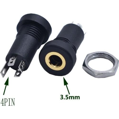 100PCS PJ392A 3.5MM Audio Jack Socket 3 Pole Black Stereo Solder Panel Mount Gold With Nuts PJ-392A