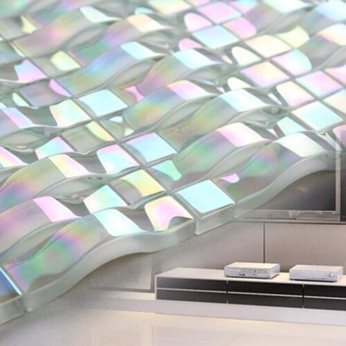 11pcs/ lot, 3D Pearl White Iridescent Crystal Glass Mosaic Tile, for DIY Kitchen Backsplash Bathroom Shower Showroom Wall Decor