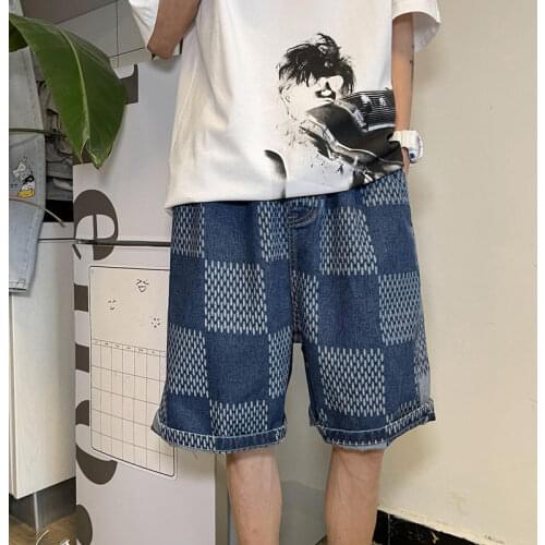 2021 Mens New Fabric Jeans Long Gym Bodybuilding Shorts Streetwear Beach Fashion Trendy Blue Color Loose Shorts Plus Size S-2XL