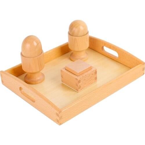 Montessori 3D Object Fitting Exercise with Tray(Ball with Cup,Egg with Cup and Cube with Box)