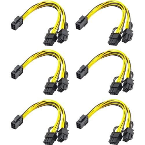 6 Pcs 6 Pin PCI-e To 8 Pin (6+2) PCI-e (Male To Male) GPU Power Cable 50cm For Graphic Cards Mining HP Server Breakout Board