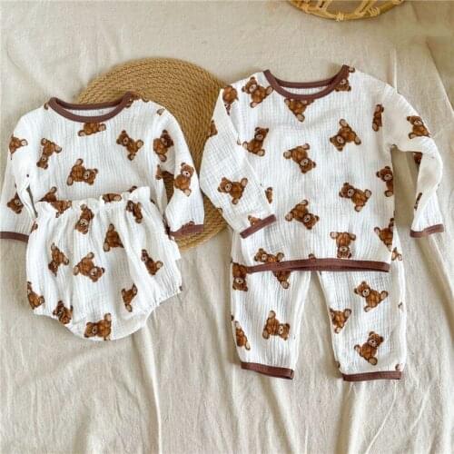 8650 Childrens Set Autumn And Winter Korean Baby Cute Cartoon Bear Long Sleeve Top Long Pants Boys And Girls 2-piece Set