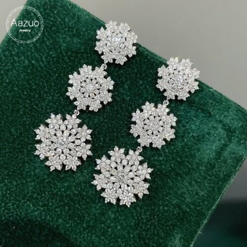 Aazuo 18K Pure White Gold Fashion Jewelry Real Diamonds IJ SI 2.8ct Big snowflake Stud Earring Party Fine Jewelry Hot Sell