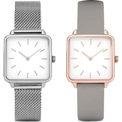 Simple Watches Women Square Dial Quartz Wristwatch Stainless Steel Watchband Leather Dress Casual Ladies Clock montre femme