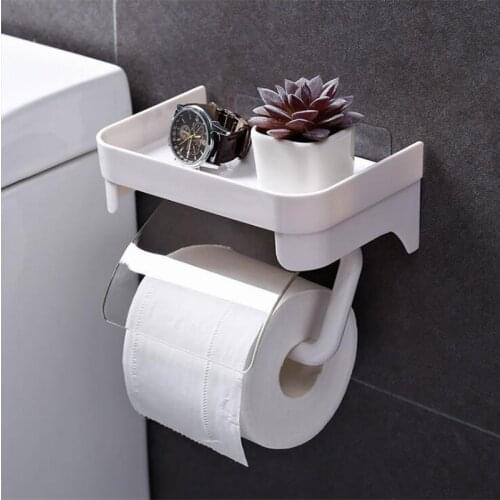Transparent Roll Paper Toilet Paper Holder Tissue Accessories Rack Holders Wall Mount Kitchen Bathroom Accessories Self Adhesive
