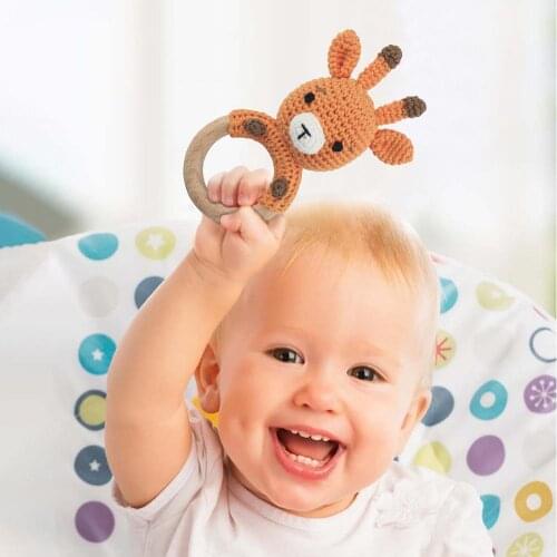 Baby Wooden Teether Natural Teething Grasping Toys Mobile Pram Crib Ring Crochet Rattle Soother Nursing Educational Toys