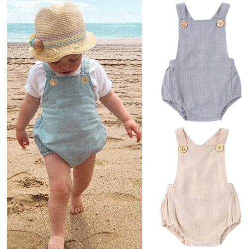 Cute Baby Romper Fashion Solid Color Infant Sling Jumpsuit Casual Cotton And Linen Baby Girl Romper Summer Newborn Clothes 0-24M