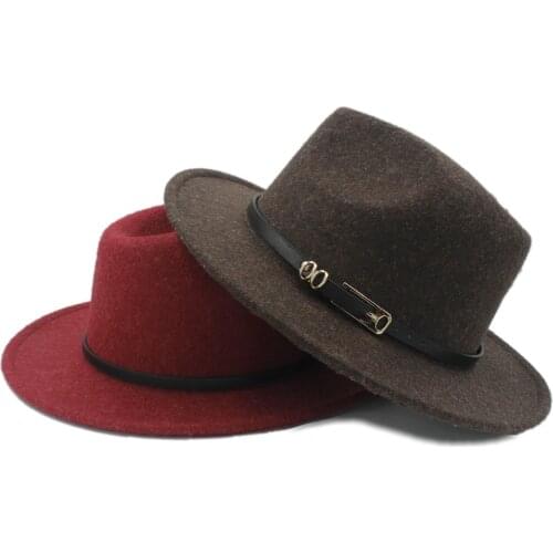 Retro Hemp Color 100% Wool Womens Mens Wide Brim Fedora Hat For Laday Cashmere Church Cap Gentleman Panama Sombrero Top Hat 20