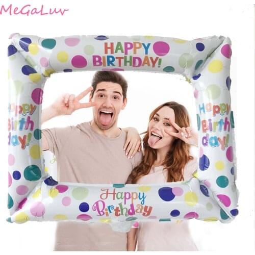 Happy Birthday Foil Balloon Birthday Photo Frame Photo Booth Props Baby Shower Party Decor Kid Adults Event Decoration Supplies