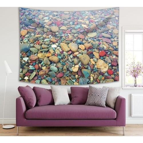 Tapestry Colorful Stones under the Clear Water Lake Sea Nature Photo Printed Beige Brown