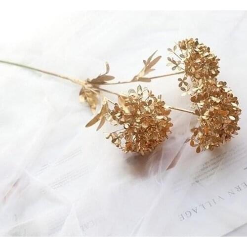 5Pcs Artificial Gold Plastic Maple Leaf Phoenix Tail Fog Fake Flowers Plants Wall Wedding Decoration Background Display Floral