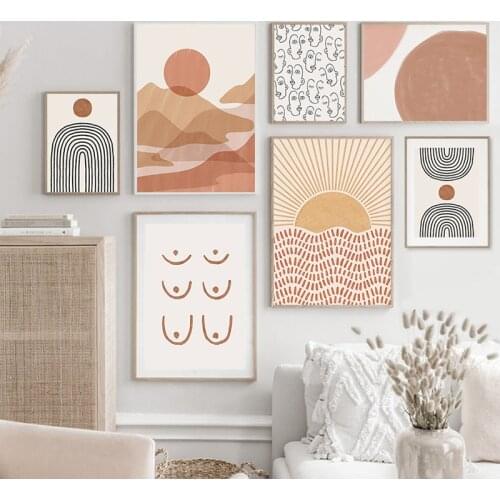 Canvas Painting Abstract Lines Shapes Retro Sun Boho Baby Nordic Posters Prints Wall Art Picture For Bedroom Home Decoration